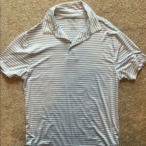 Blue and White Striped Polo Shirt with Short Sleeves